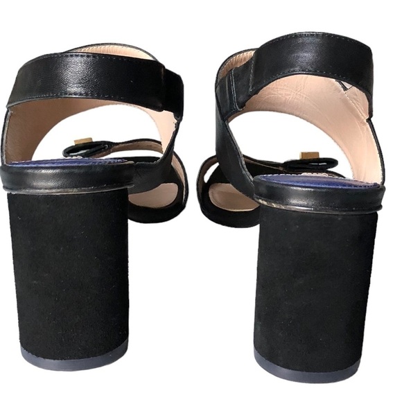 Stuart Weitzman Black Leather Slingback Round Suede Heel Sandal Size 7.5 - Picture 5 of 14